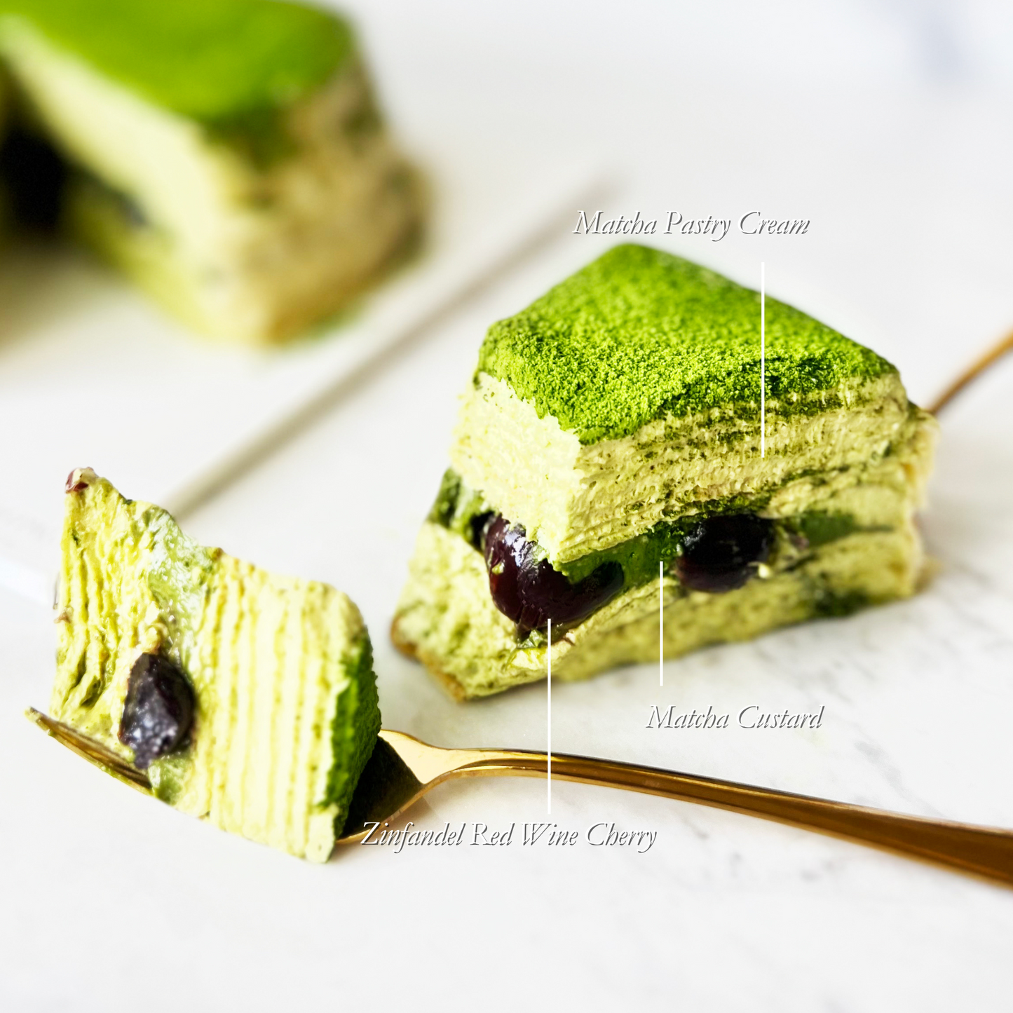 Load image into Gallery viewer, Uji Matcha Cherry Mille Crêpes
